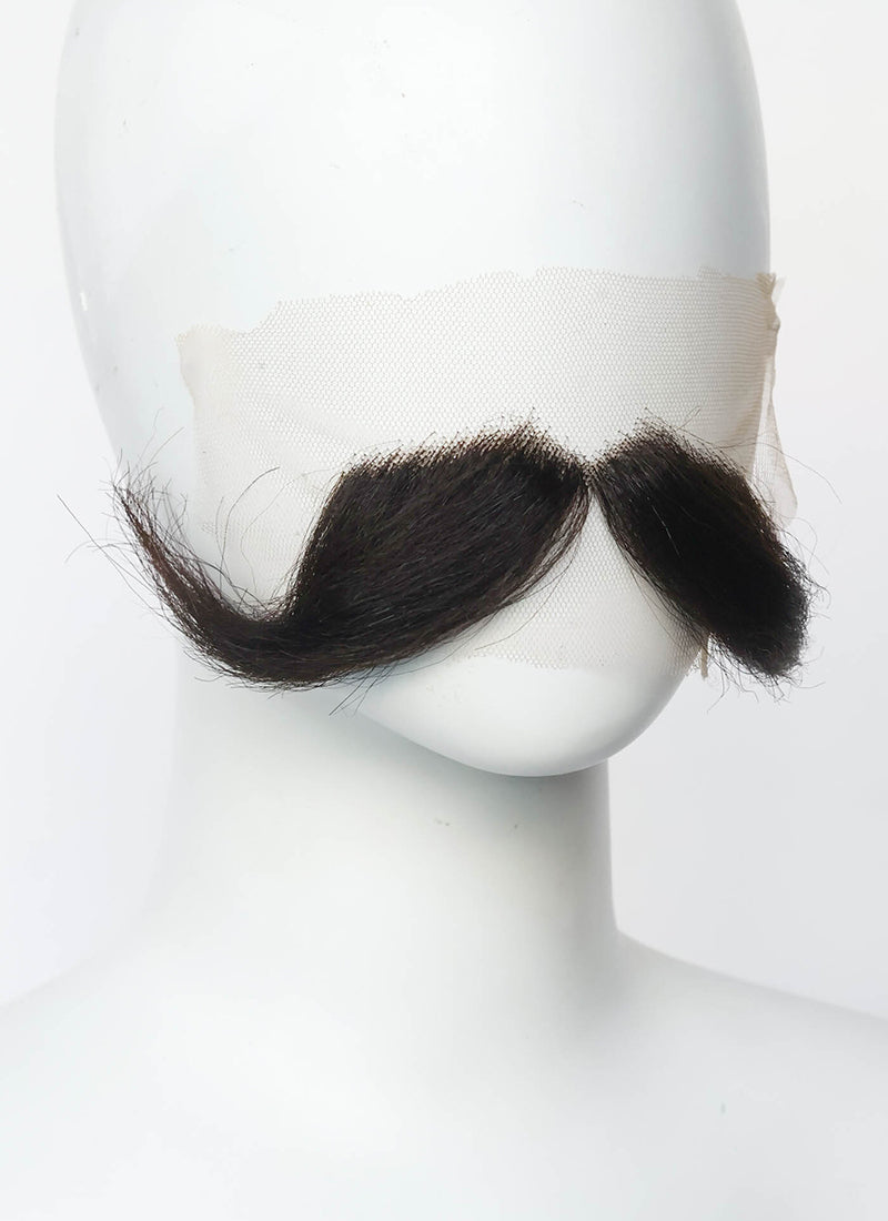 One Piece Gol D. Roger Handmade HD Lace Realistic Dark Brown Handlebar Beard and Moustache Facial Hair Set MB040