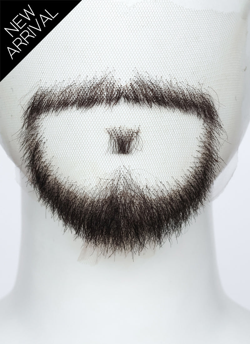 Handmade HD Lace Realistic Dark Brown Circle Beard and Moustache Facial Hair Set MB062