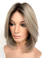 Balayage Blonde With Dark Roots Straight Mono Top Bob Lace Wig MN005