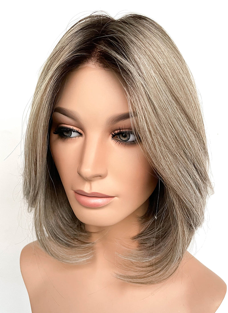 Balayage Blonde With Dark Roots Straight Mono Top Bob Lace Wig MN005