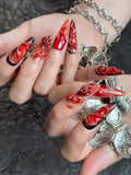 Dark Gothic Blood-Rose Unique & Luxury Design Almond Handmade Press-On Nails NF095