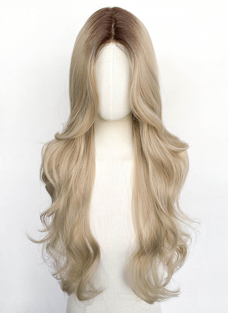 Ash Blonde With Dark Roots Wavy Synthetic Hair Wig NLCS023