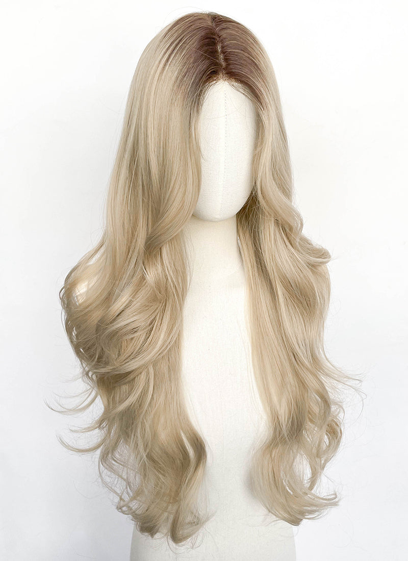 Ash Blonde With Dark Roots Wavy Synthetic Hair Wig NLCS023