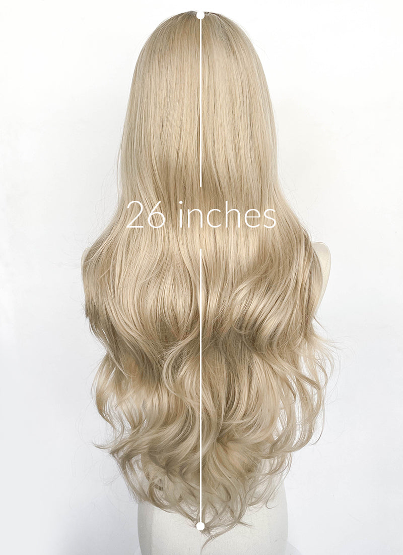 Ash Blonde With Dark Roots Wavy Synthetic Hair Wig NLCS023