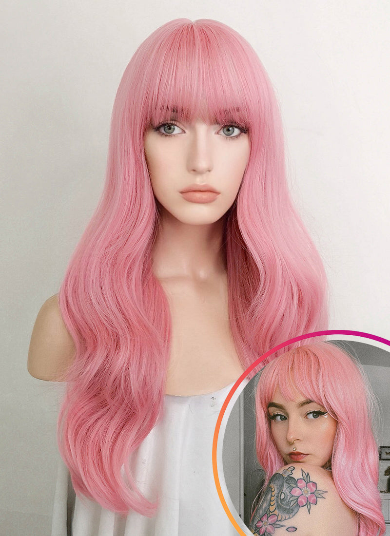 Pastel Pink Wavy Synthetic Hair Wig NS409