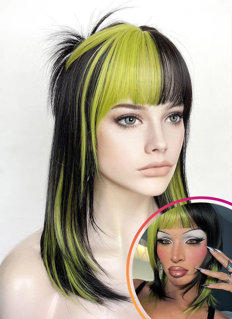 Black Mixed Green Straight Synthetic Hair Wig NS509