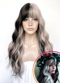 Ash Pinkish Blonde Mixed Black Wavy Synthetic Hair Wig NS521