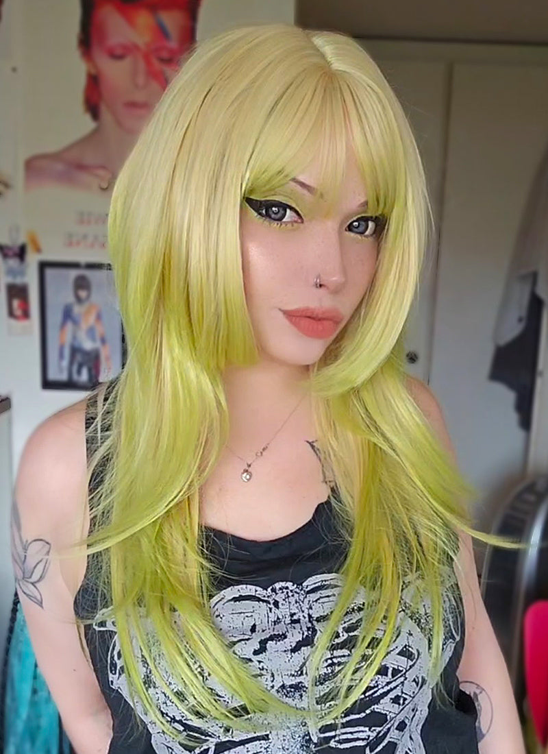 Blonde Green Ombre Straight Synthetic Hair Wig NS595