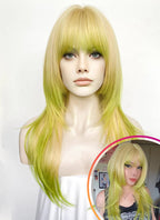 Blonde Green Ombre Straight Synthetic Hair Wig NS595