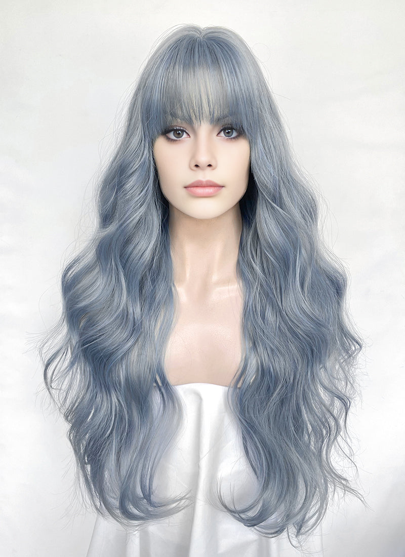 Pastel Blue Wavy Synthetic Hair Wig NS613