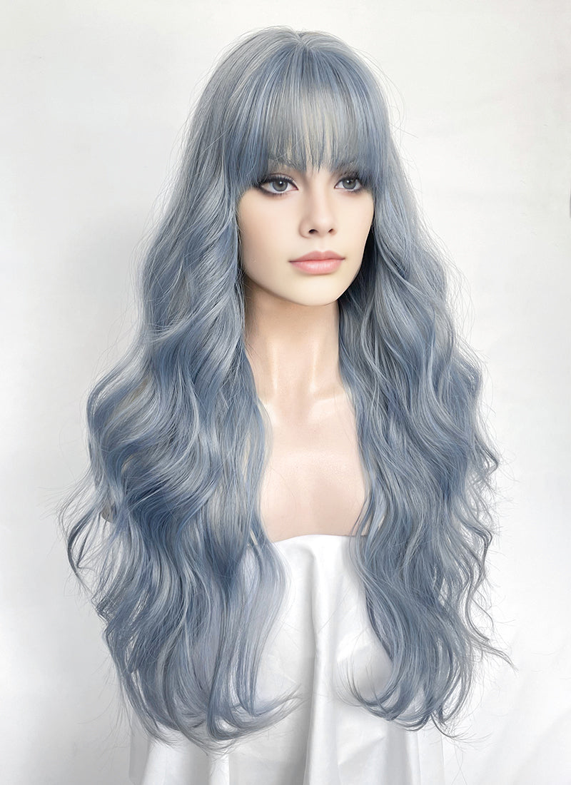 Pastel Blue Wavy Synthetic Hair Wig NS613