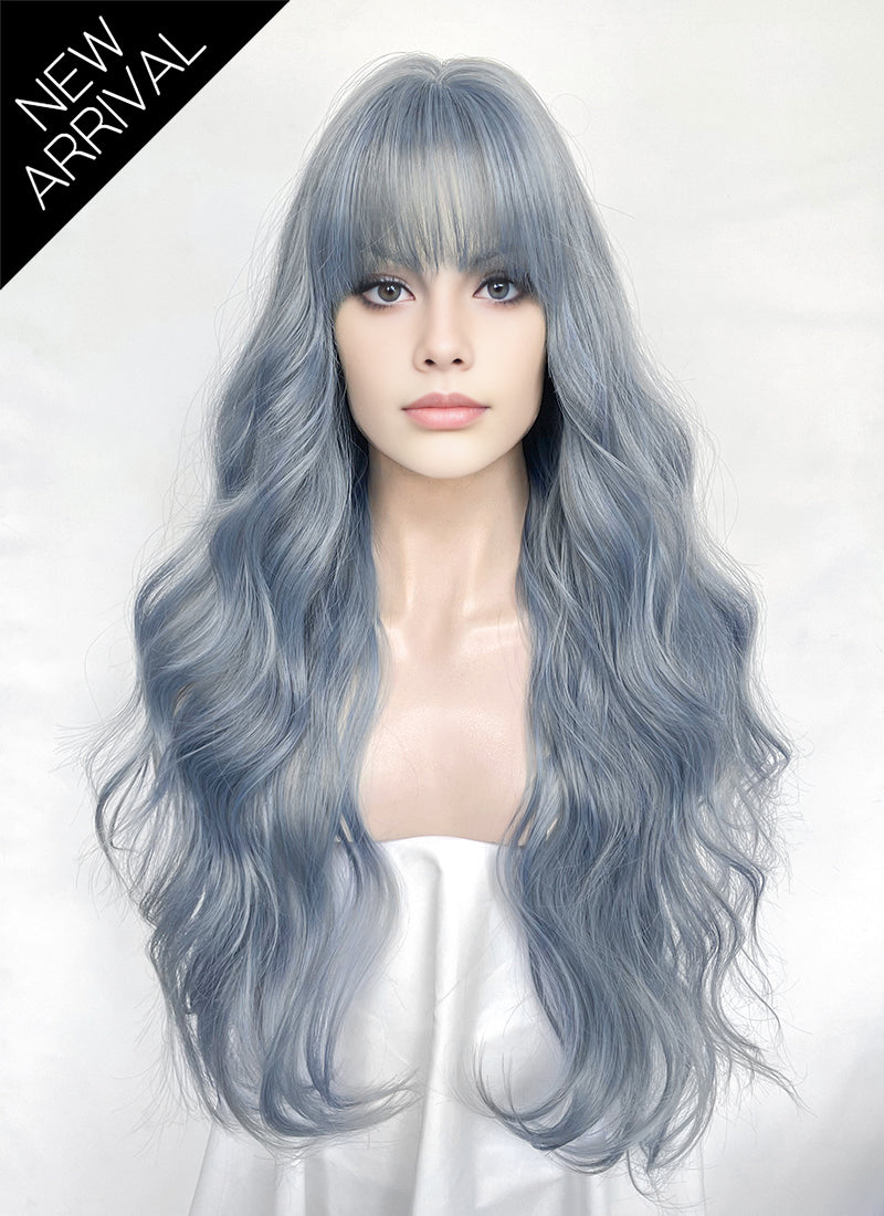 Pastel Blue Wavy Synthetic Hair Wig NS613