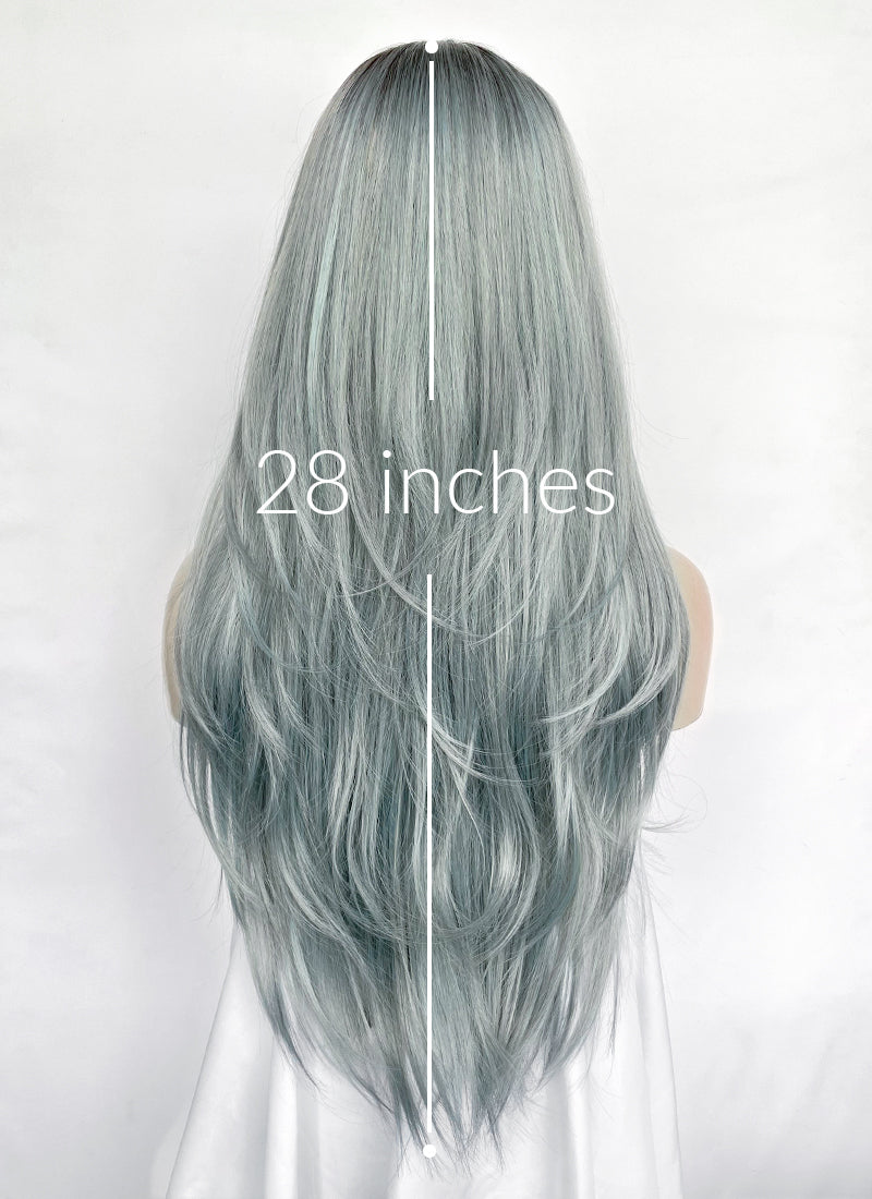 Ash Blue With Dark Roots Straight Synthetic Hair Wig NS617