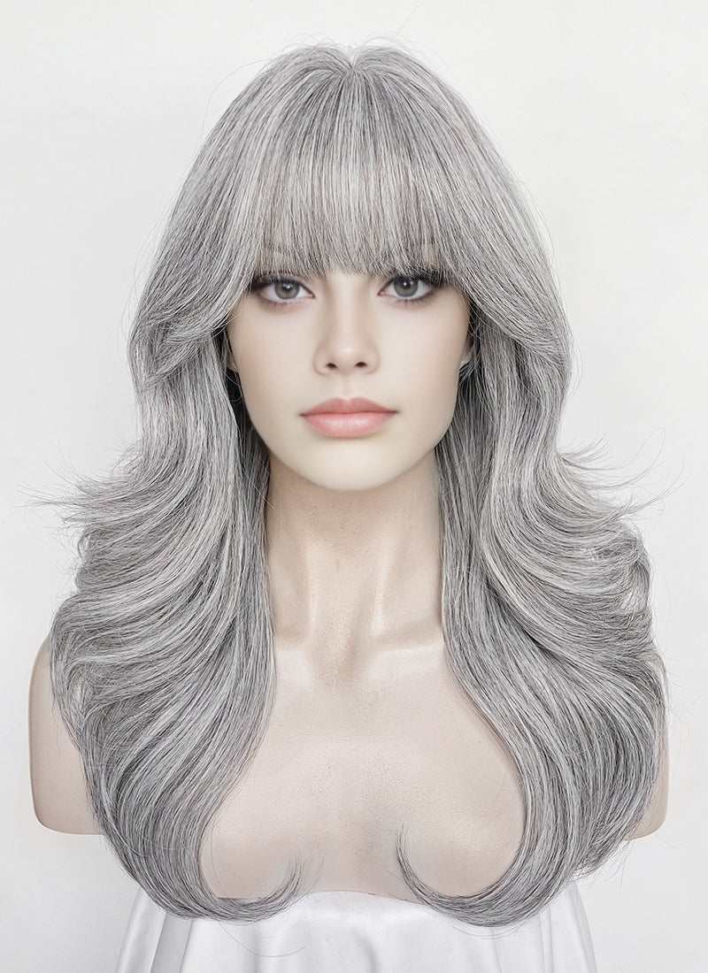 Silver Grey Wavy Synthetic Hair Wig NS619