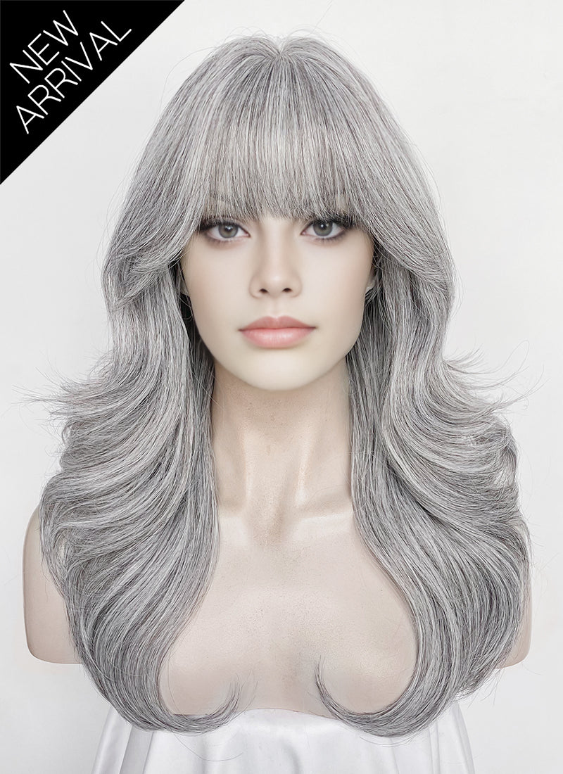 Silver Grey Wavy Synthetic Hair Wig NS619
