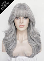 Silver Grey Wavy Synthetic Hair Wig NS619