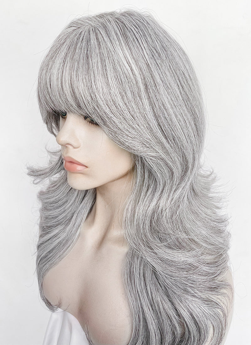 Silver Grey Wavy Synthetic Hair Wig NS619
