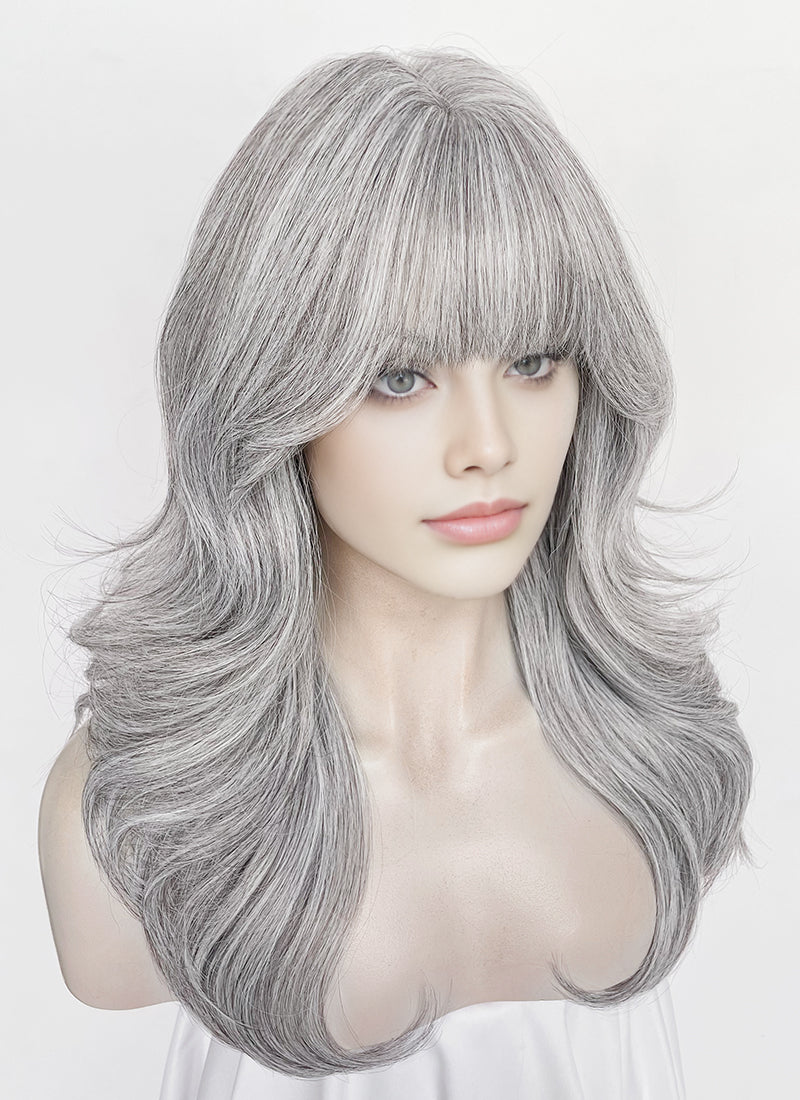 Silver Grey Wavy Synthetic Hair Wig NS619