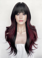 Black Mixed Red Wavy Synthetic Hair Wig NS620