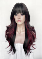 Black Mixed Red Wavy Synthetic Hair Wig NS620