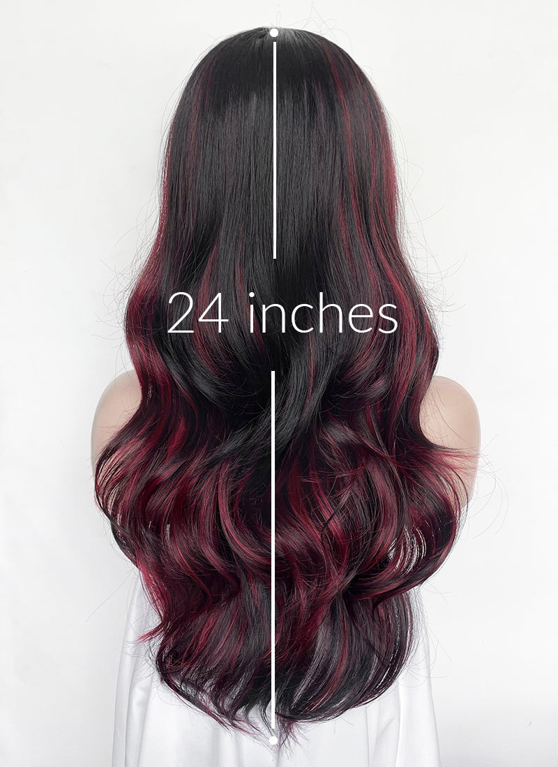 Black Mixed Red Wavy Synthetic Hair Wig NS620