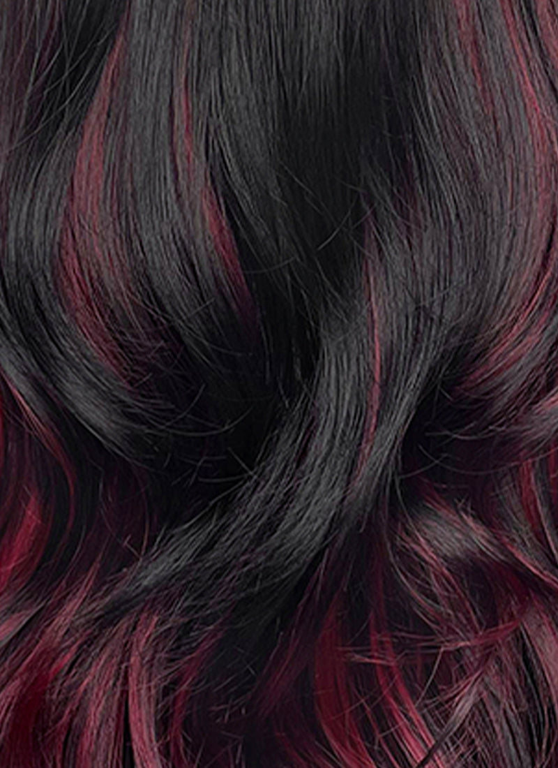 Black Mixed Red Wavy Synthetic Hair Wig NS620