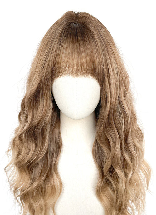 Brown Blonde Ombre Wavy Synthetic Hair Wig NS628