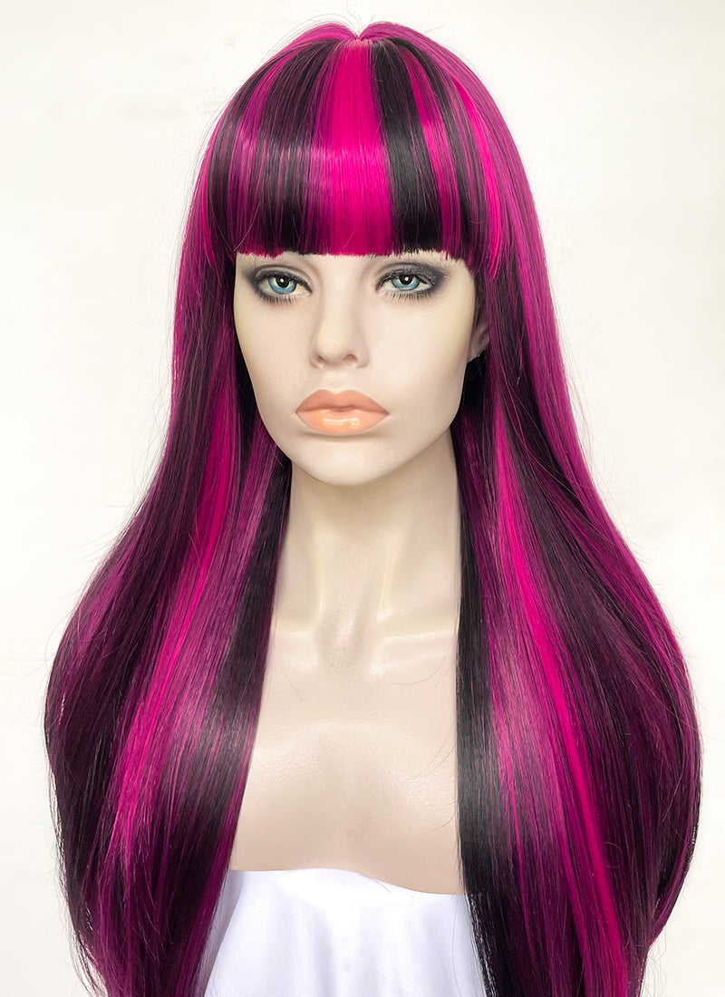 Monster High Draculaura Black Mixed Magenta Straight Synthetic Hair Wig TB1660