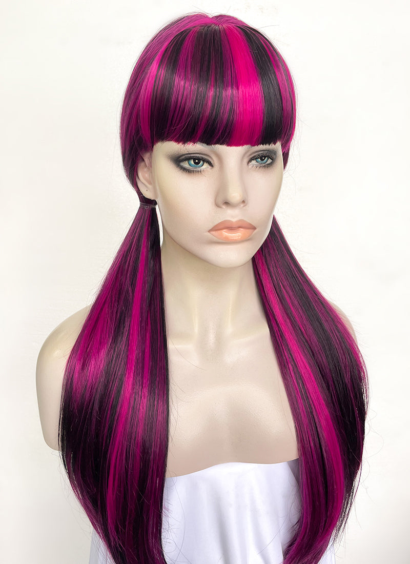 Monster High Draculaura Black Mixed Magenta Straight Synthetic Hair Wig TB1660