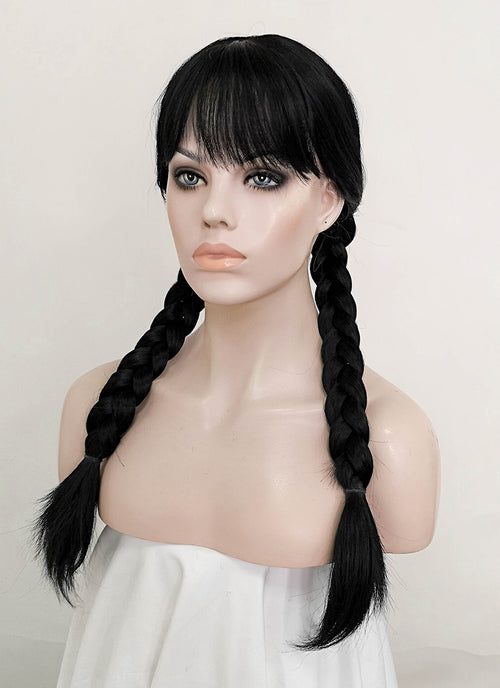 Wednesday Addams Jet Black Synthetic Wig TBZ871A