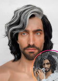Clair Obscur: Expedition 33 Verso Black Mixed Silver Grey Wavy Lace Front Synthetic Men's Wig LF8067