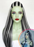 Monster High Frankie Stein Black With Silver Grey Highlights Straight Lace Front Synthetic Wig LW4030