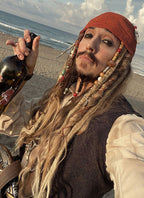 Pirates of the Caribbean Captain Jack Sparrow Handmade HD Lace Realistic Black Beard and Moustache Facial Hair Set MB007