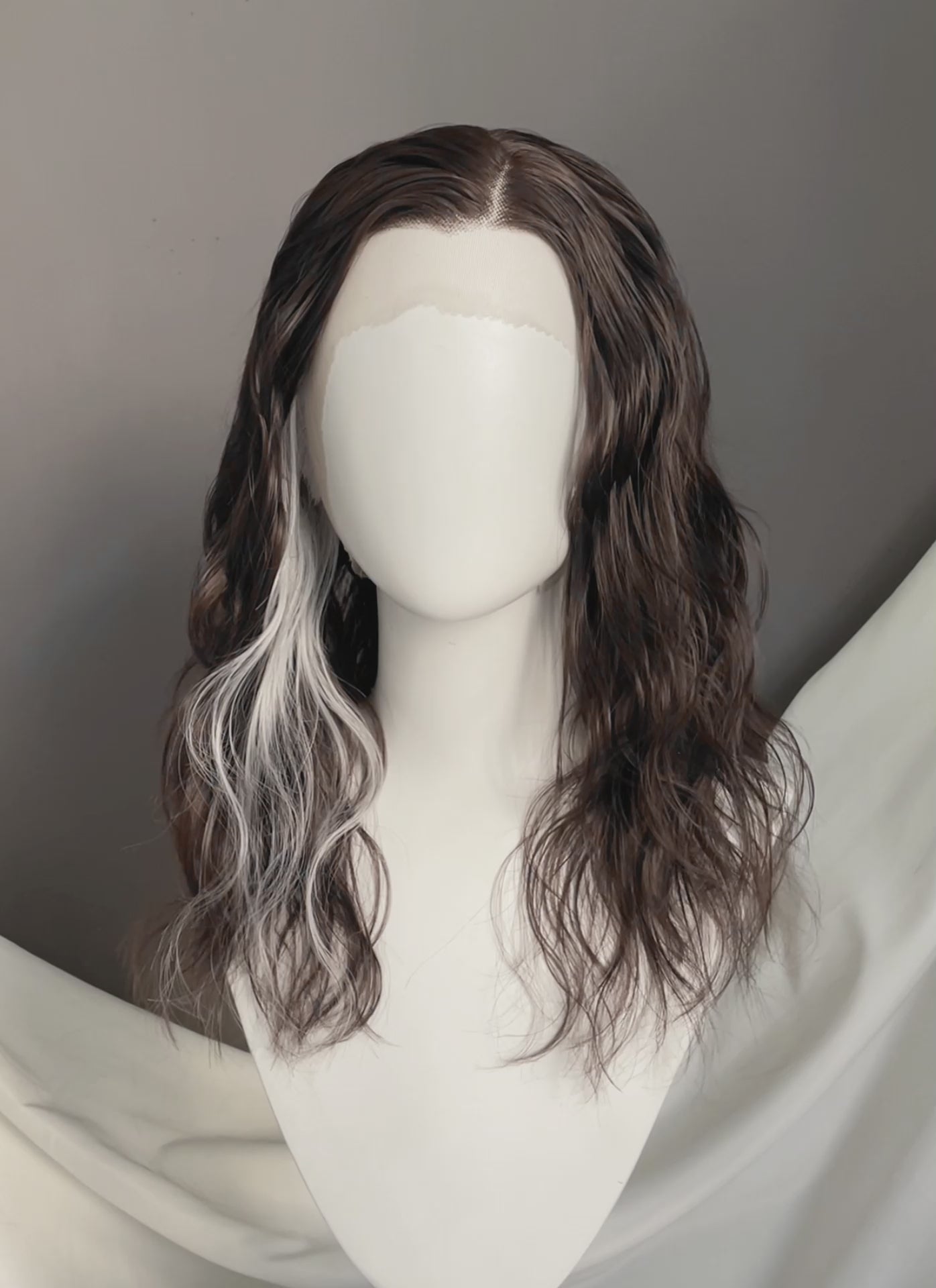 Frankenstein 2025 The Creature Brown With Sliver Grey Wavy Lace Front Synthetic Men's Wig LF8096