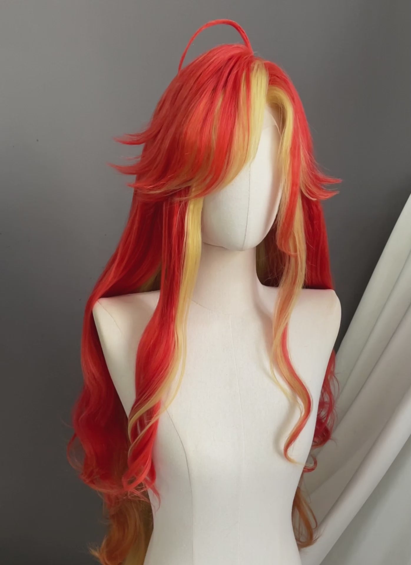 Genshin Impact Mavuika Red Orange Yellow Mixed Wavy Lace Front Synthetic Wig LF6172