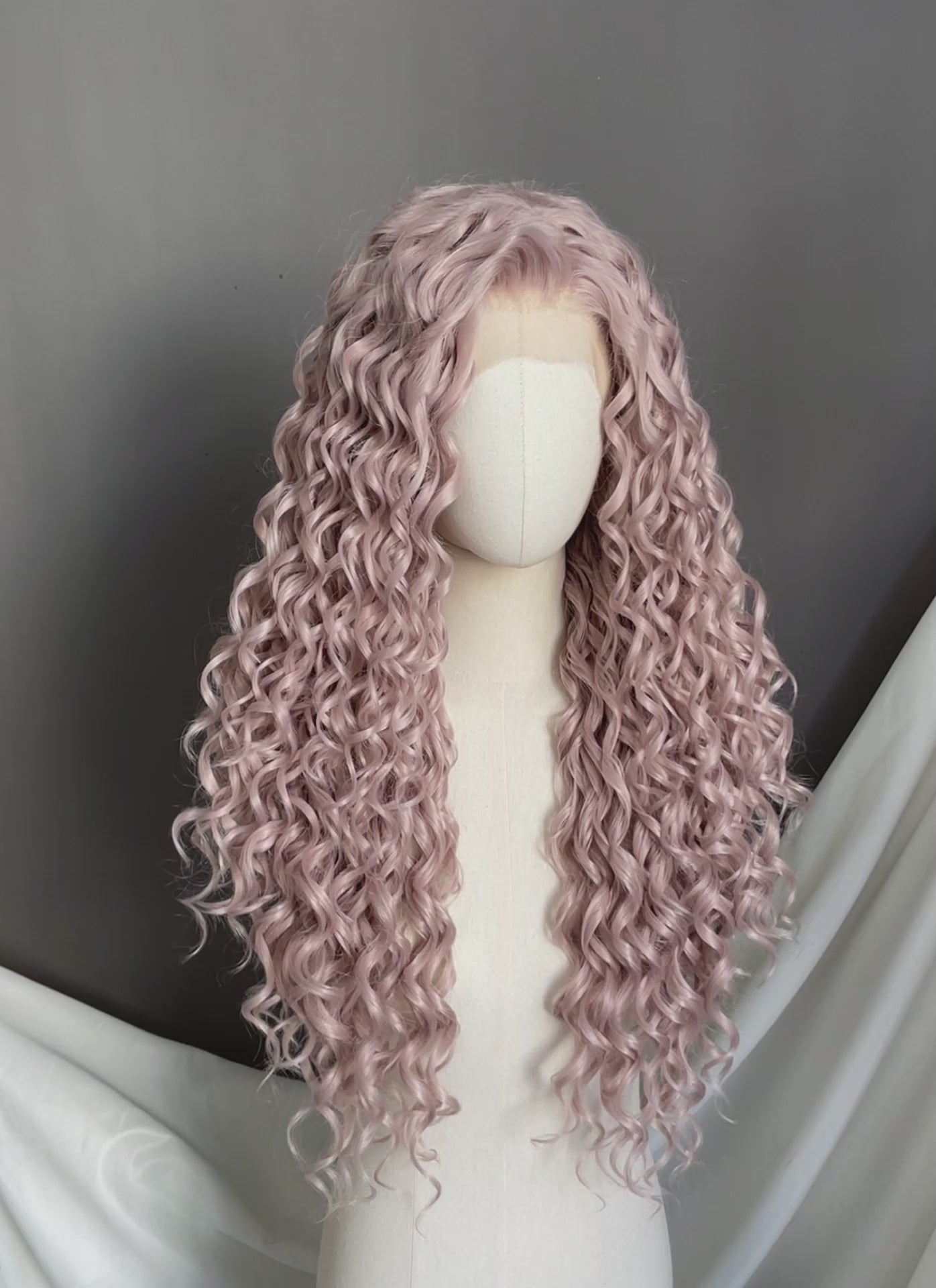 Pastel Pale Plum Curly Lace Front Synthetic Hair Wig LW4062