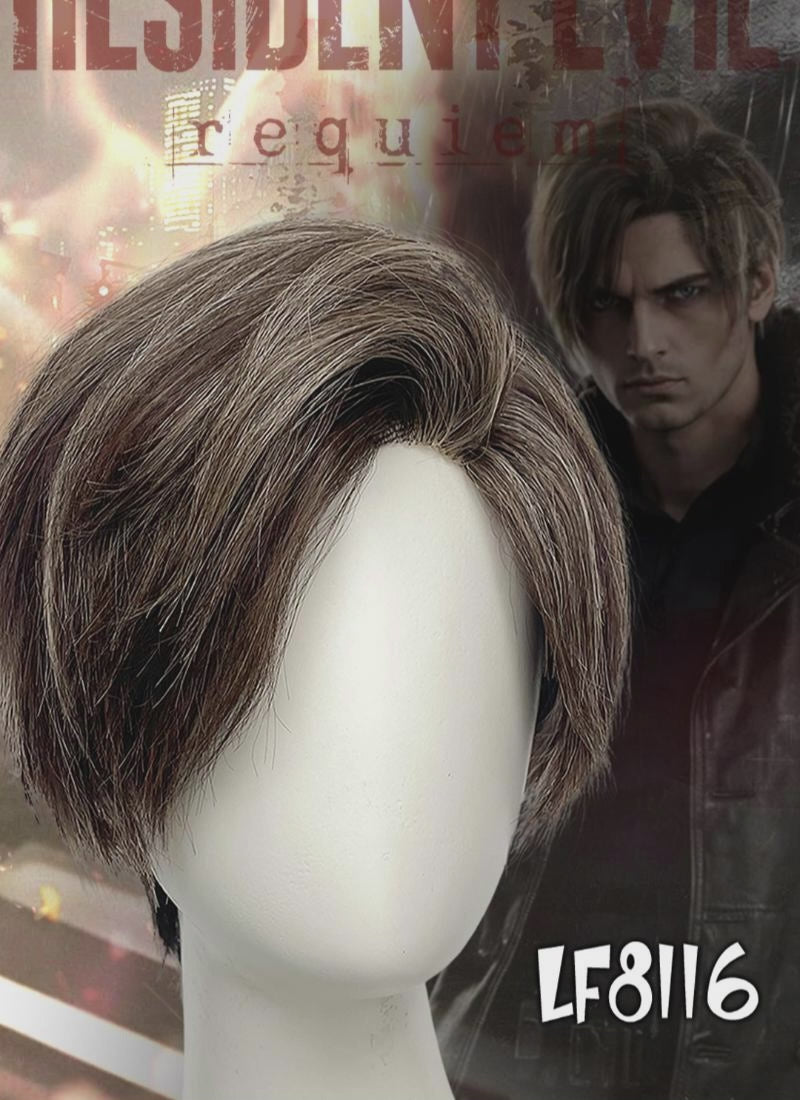 Resident Evil Requiem Leon S. Kennedy Brunette Blonde Straight Lace Front Synthetic Men's Wig LF8116