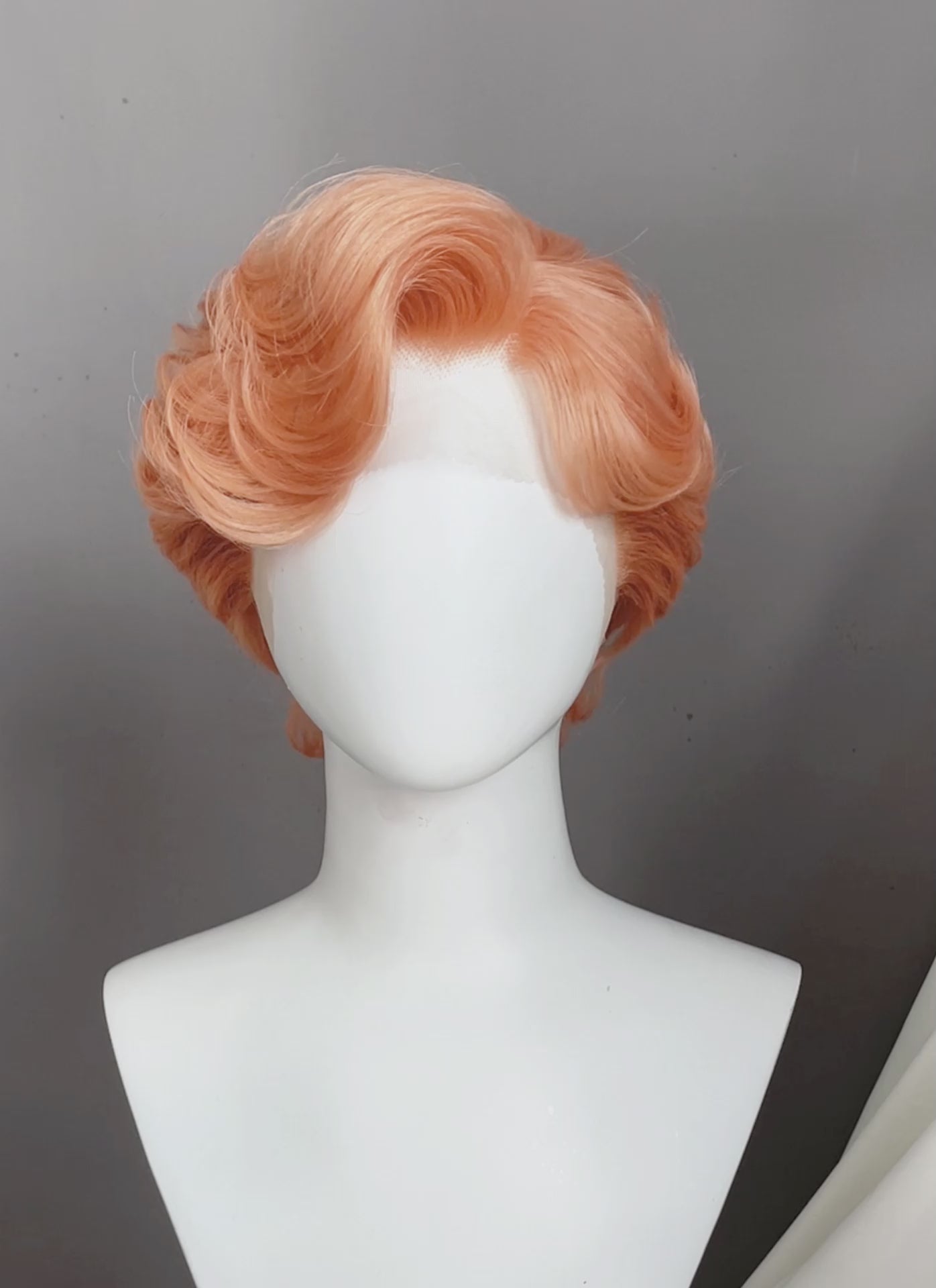 Pastel Orange Wavy Bob Lace Front Synthetic Wig LF8107