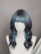Blue Mixed Black Wavy Synthetic Hair Wig NS598