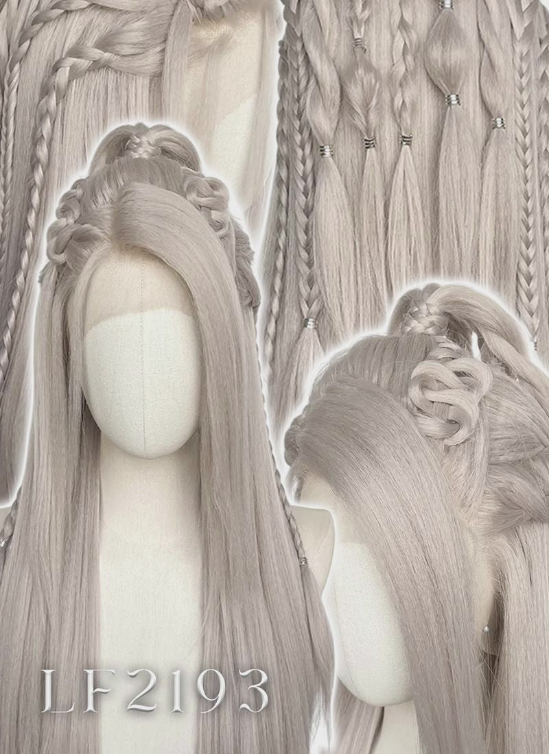 Pastel Blondish Grey Braided Yaki Lace Front Synthetic Wig LF2193
