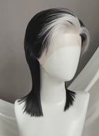 Black With Silver White Straight Lace Front Synthetic Wig LF8041