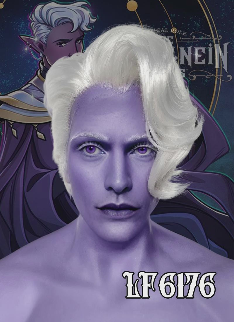 Critical Role Essek Thelyss White Wavy Lace Front Synthetic Men's Wig LF6176