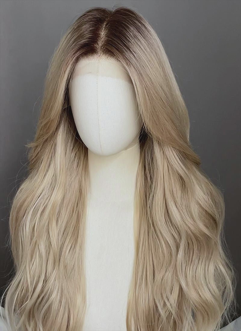 Blonde With Dark Roots Wavy 13" x 6" Lace Top Kanekalon Synthetic Hair Wig LFS053