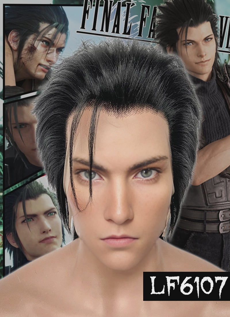 Final Fantasy VII Zack Fair Natural Black Yaki Straight Lace Front Synthetic Men's Wig LF6107
