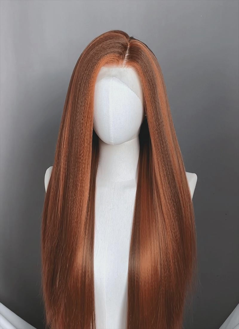Mixed Ginger Straight Yaki Lace Front Synthetic Hair Wig LN6048