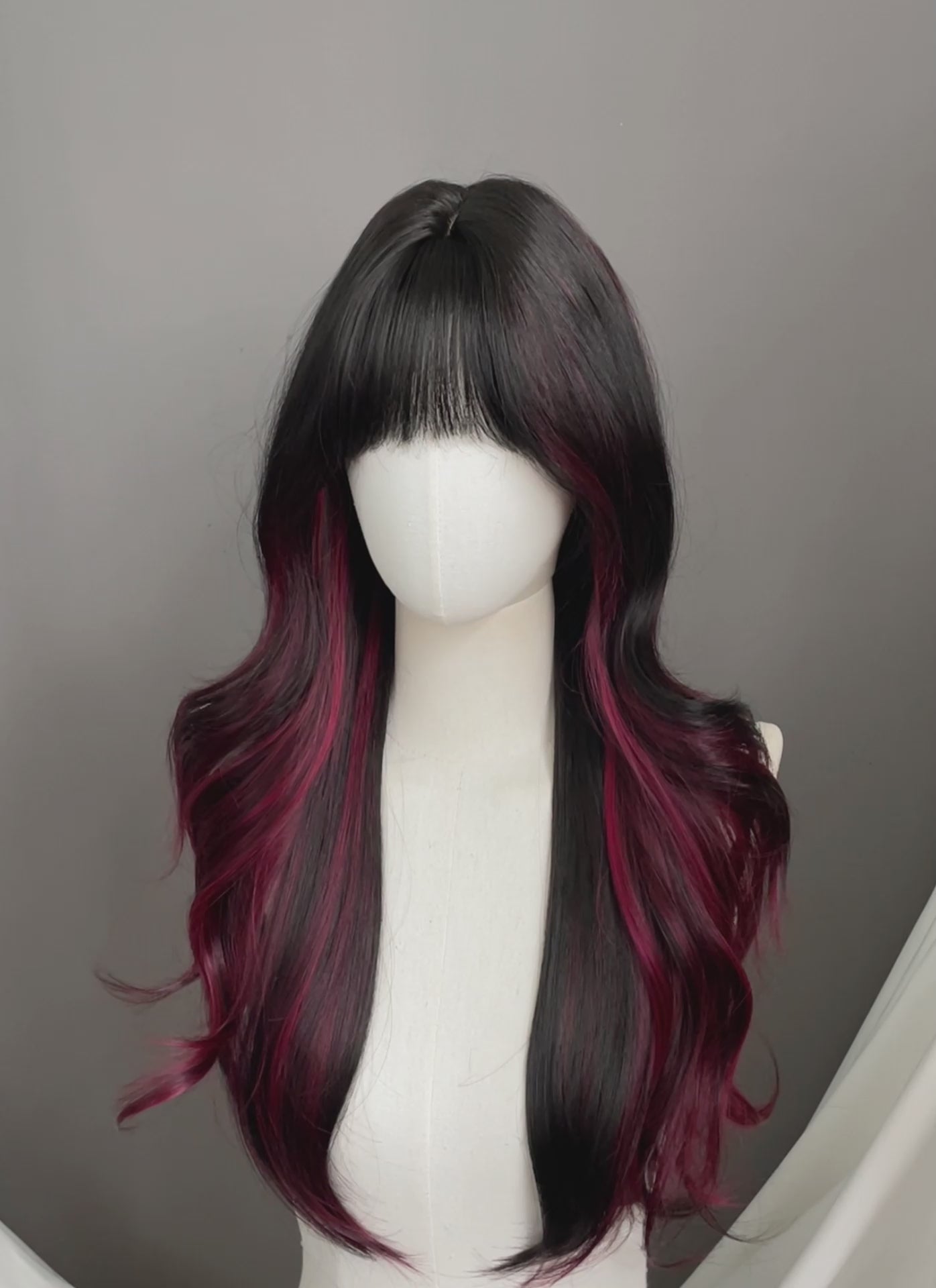 Black Mixed Red Wavy Synthetic Hair Wig NS620
