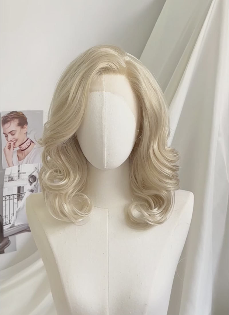 Light Ash Blonde Wavy Lace Front Synthetic Wig LF1319