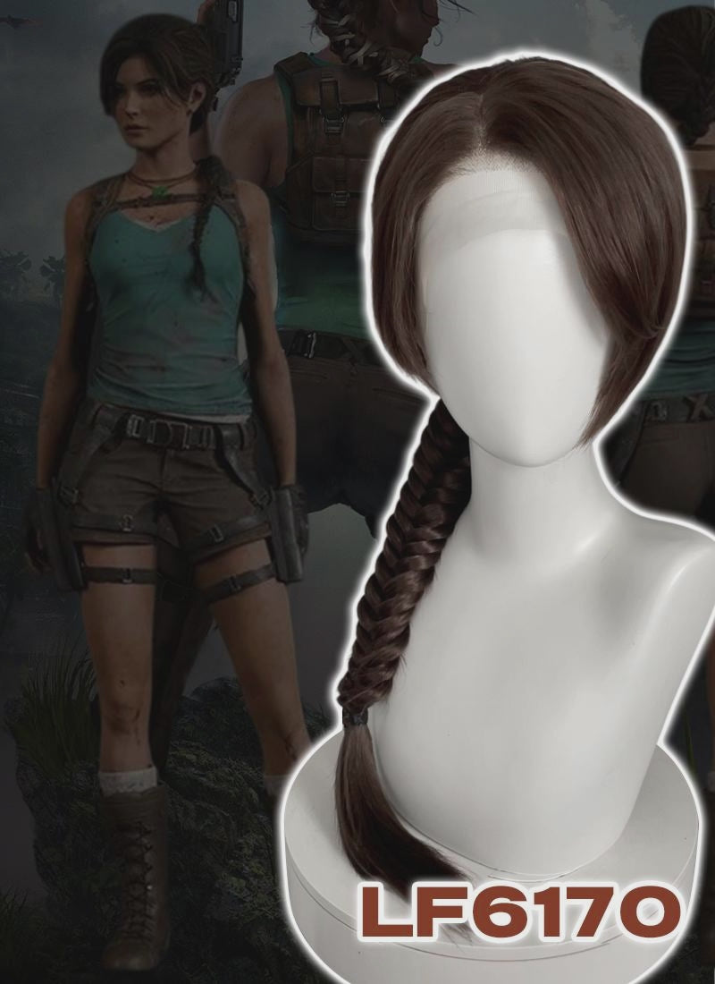 Tomb Raider Lara Croft Brunette Braided Lace Front Synthetic Hair Wig LF6170