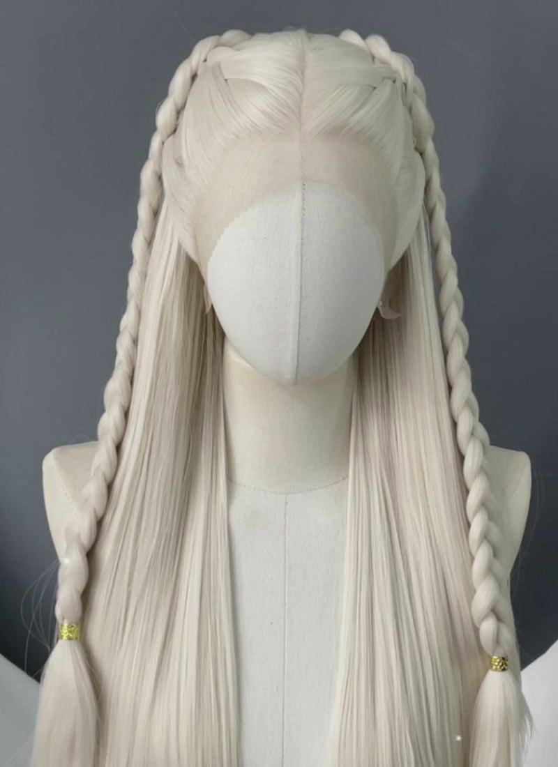 House of the Dragon Rhaenyra Targaryen Platinum Blonde Braided Lace Front Synthetic Wig LF2221