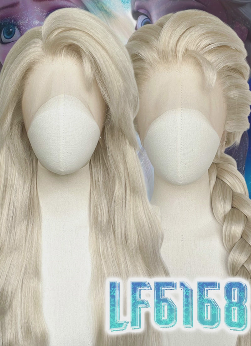 Frozen Elsa Pastel Ash Blonde Wavy Yaki Lace Front Synthetic Wig LF6168